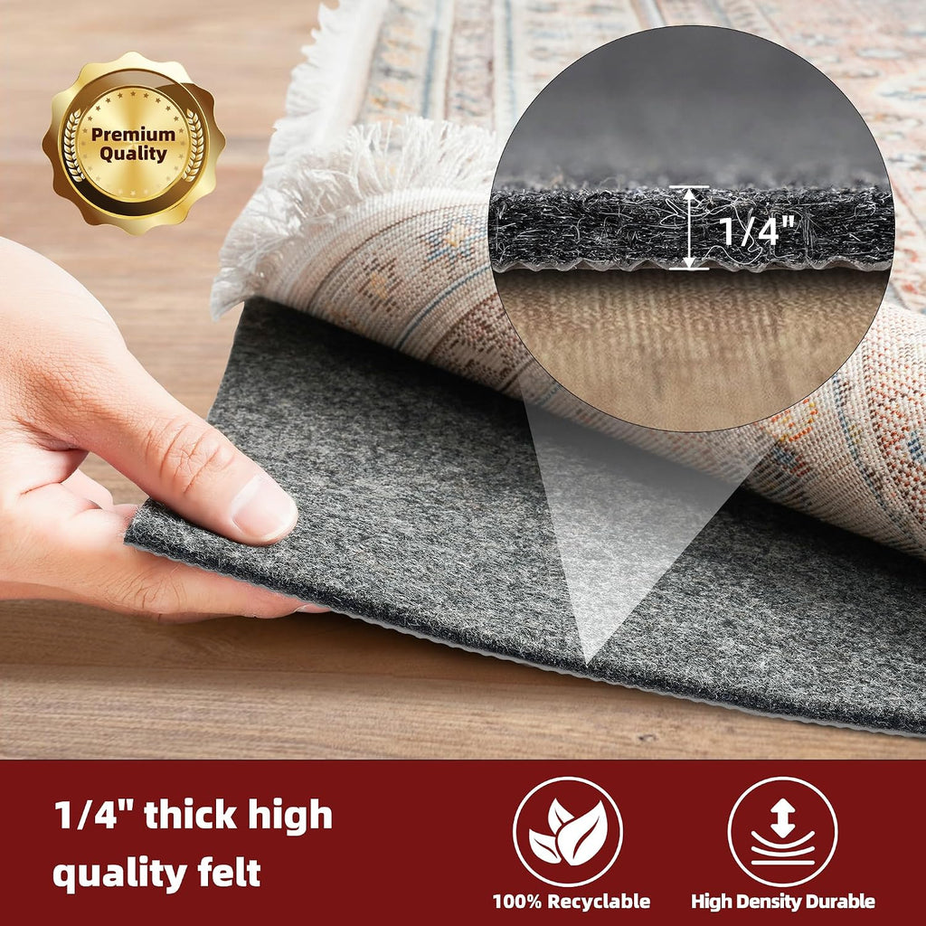 BAGAIL Felt and Natural Rubber Backing Rug Pads 1/4" Thick, 5 x 7 Ft Non Slip Carpet Gripper Keep Rugs in Place - Set of 35