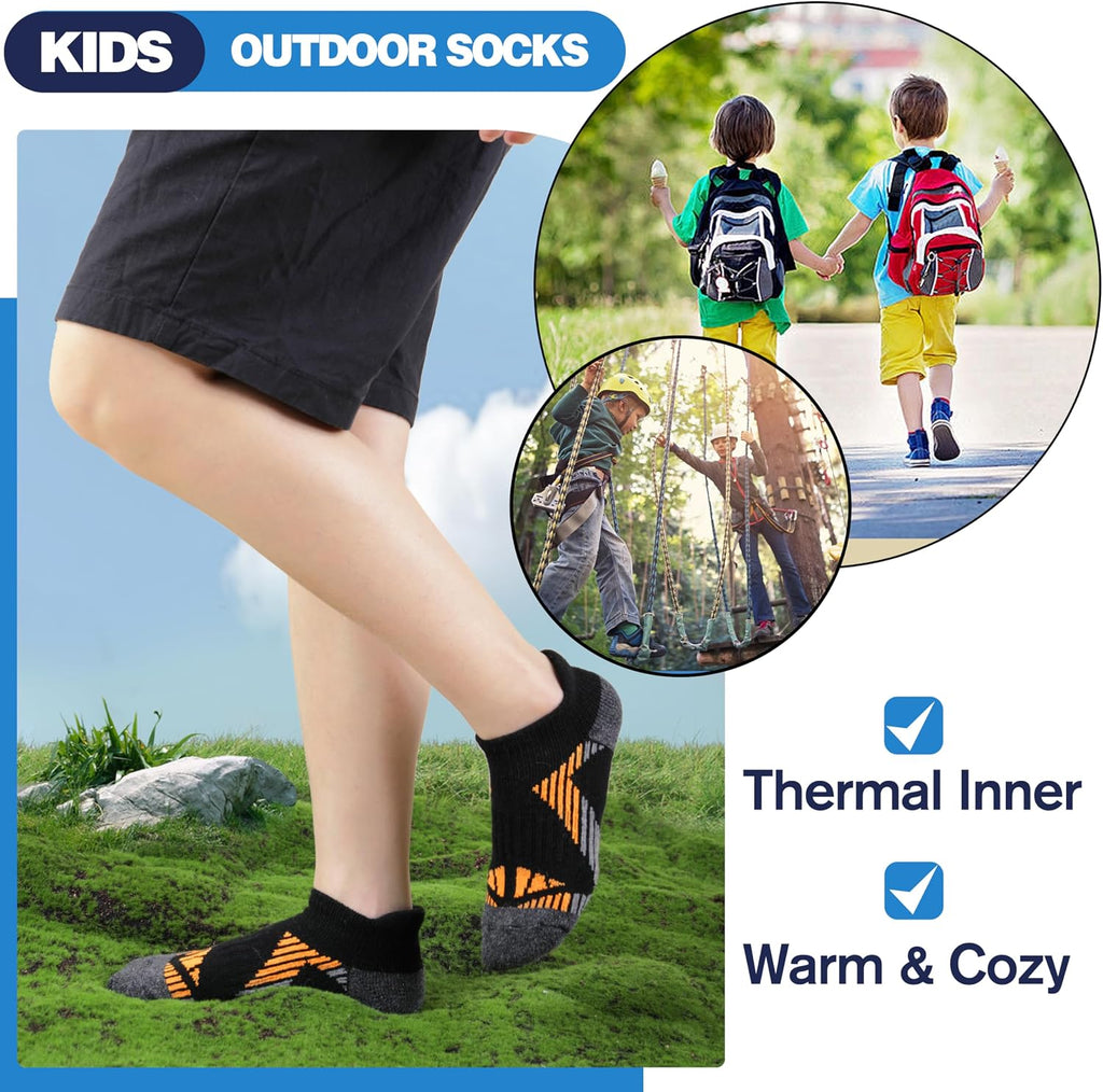Kids Merino Wool Ankle Hiking Athletic Running Socks Girls Boys Teens Thermal Winter Cozy Warm Thick No Show Socks 6