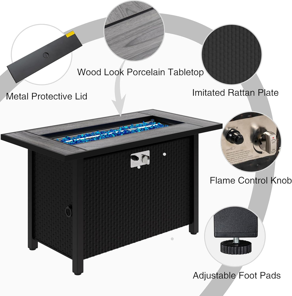 45in Fire Table, Propane Fire Pit with Glass Wind Guard and Rain Cover, Outdoor Firepit Table 50000 BTU 3-in-1 Fire Table for Patio/Yard/Balcony - Image 3