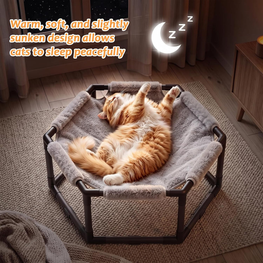 Elevated Cat Hammock Bed, Hexagon Raised Cat Swing Bed Cot Lounge Chair