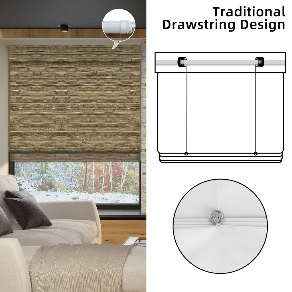 Motorized Natural Woven Wood Roman Shades, Kenaf-016