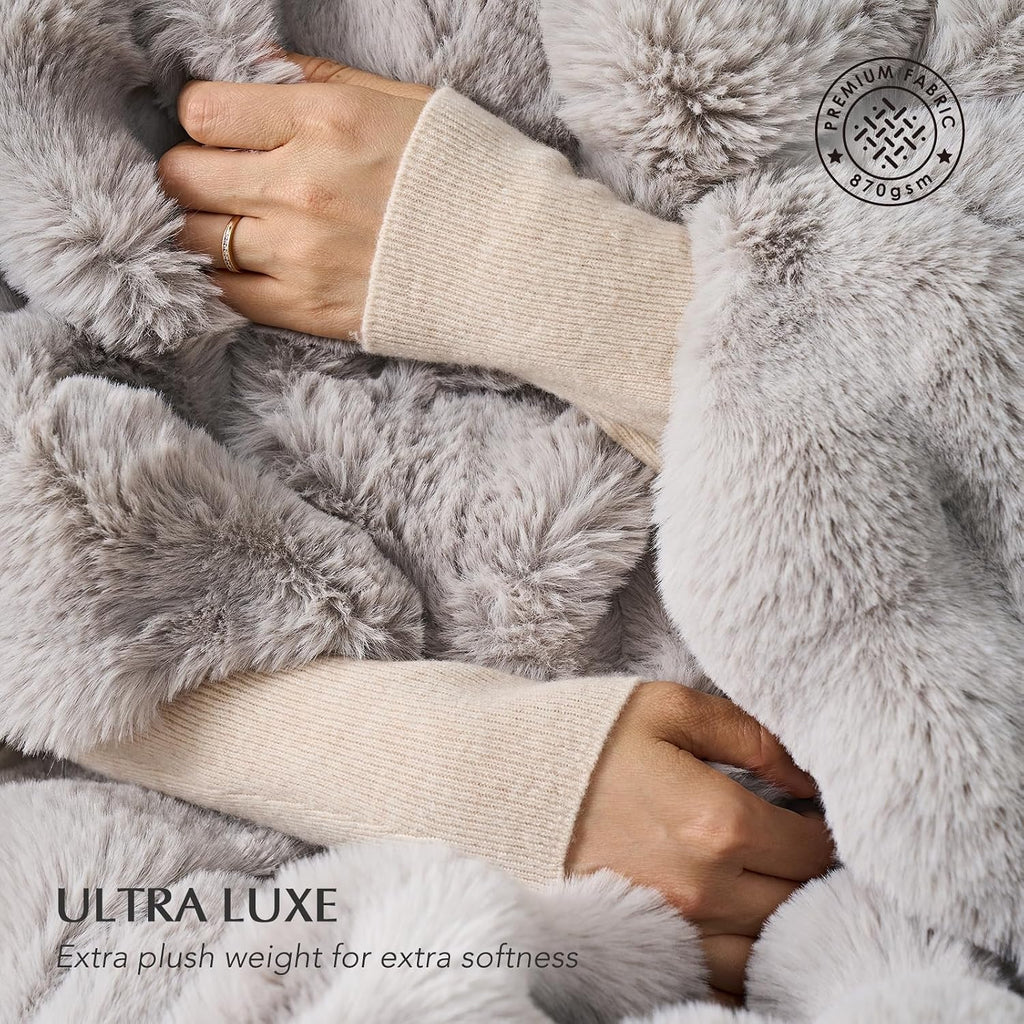 Faux Rabbit Fur Bubble Throw Blanket, 60"x80", Taupe | Ultra Soft, Luxury Faux Rabbit Fur Throw, Thick Warm Bubble