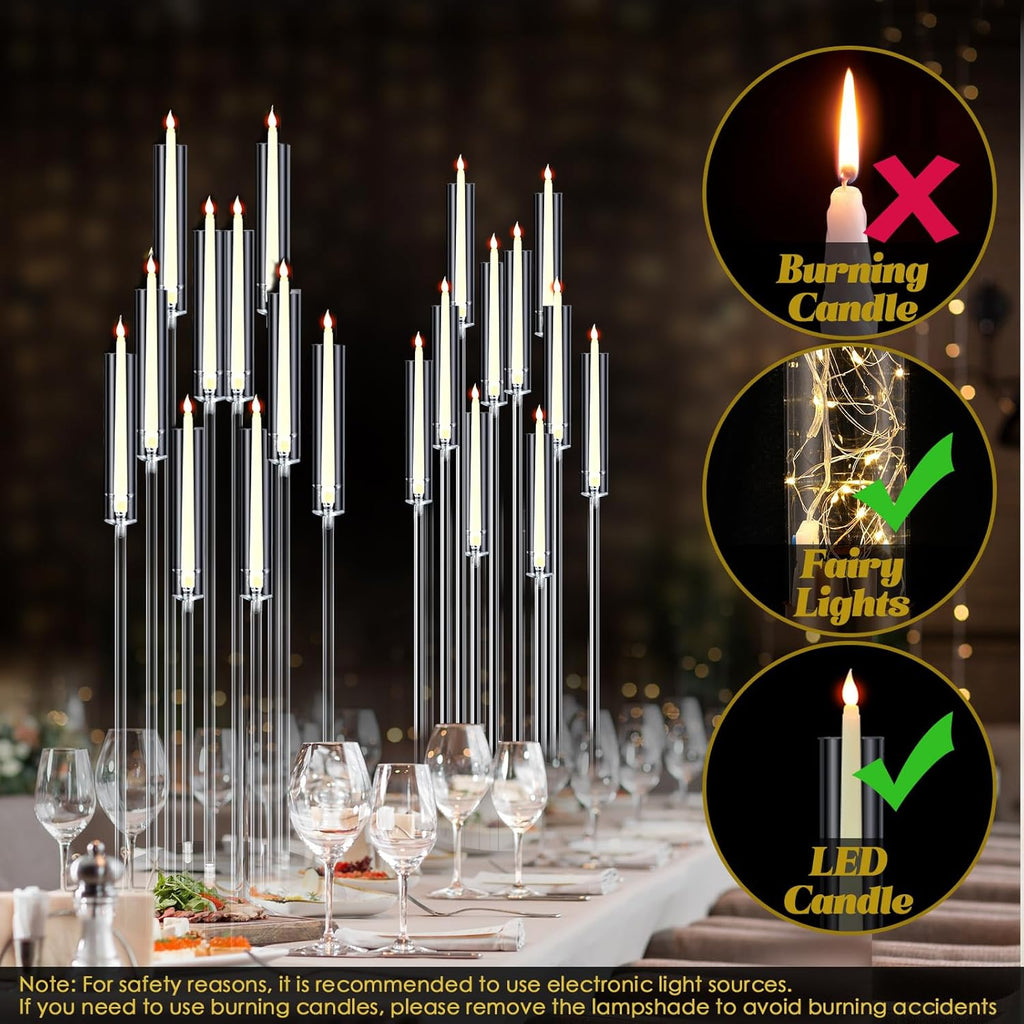 Tessco 4 Pcs 10 Arm 46.5 Acrylic Candelabra Table Centerpiece Floor Candelabras Clear Candle Holder with Removable