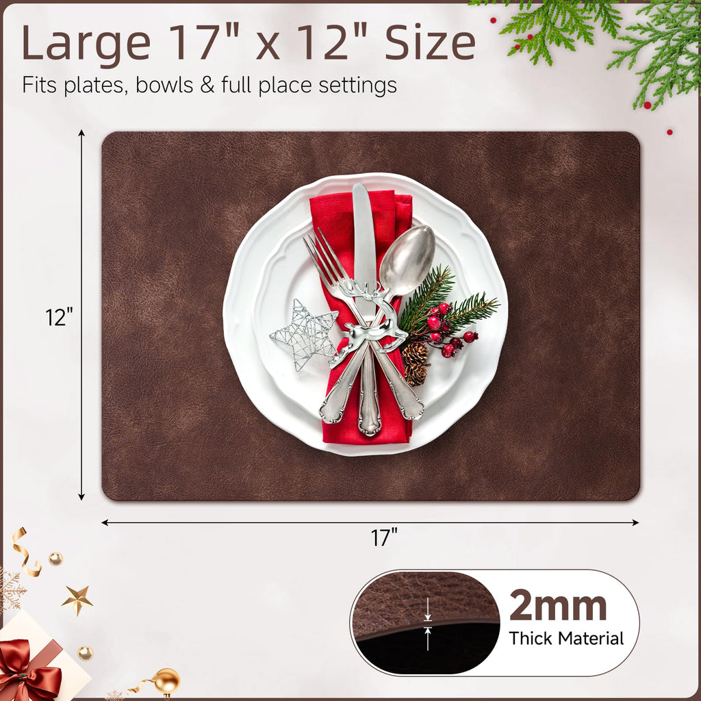 Fall placemats Set of 4, Faux Leather 12x17 Wipeable Table Mats