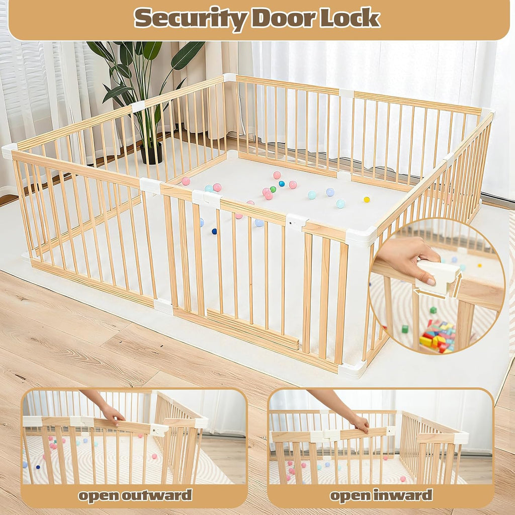 Extra Large Wooden Baby Playpen, Baby Playard Area Indoor, Non-Fold 73"x73" | Play Pen for Babies and Toddlers Kids