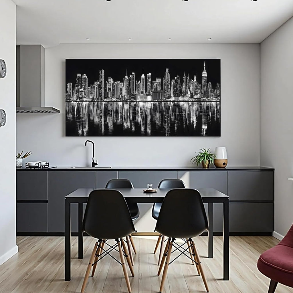 Black and White New York City Wall Art Modern Skyline Cityscape Night View Artwork Office Canvas Prints