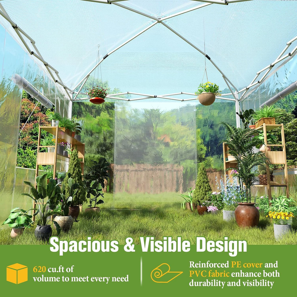 10x10x8.5 FT Portable Walk-in Greenhouse, Indoor Outdoor | Spacious plant shelter helps protect vegetables, flowers