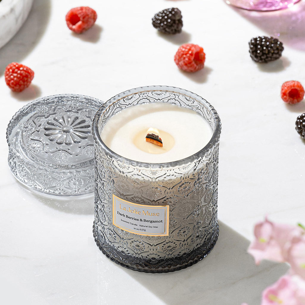 Dark Berries Bergamot Scented Candles, 19 oz Soy Wax