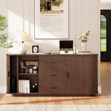63" Fluted Sideboard Buffet Cabinet with 3 Drawers & 2 Doors, Mid-Century Modern Buffet Sideboard Cabinet with Storage