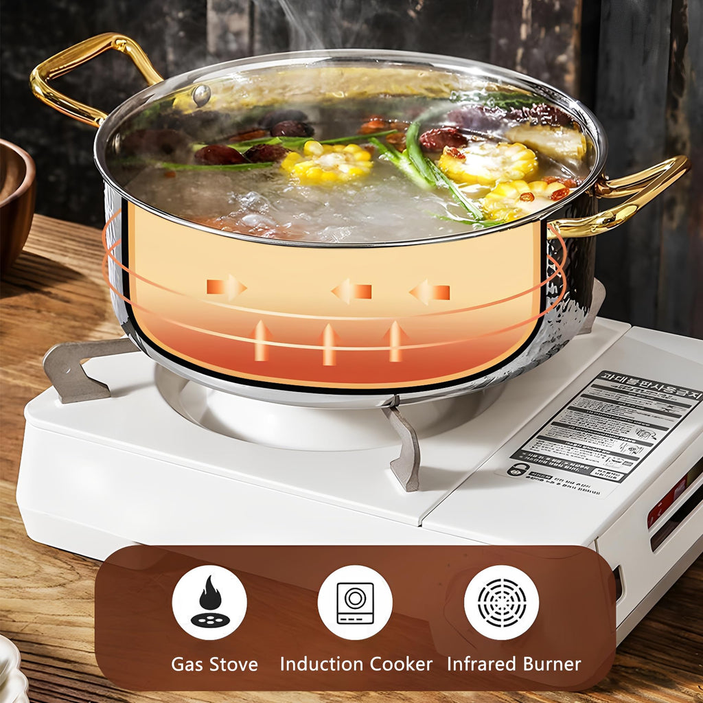 4.2QT Hammered Stock Pot with Lid, Copper Cooking Pot