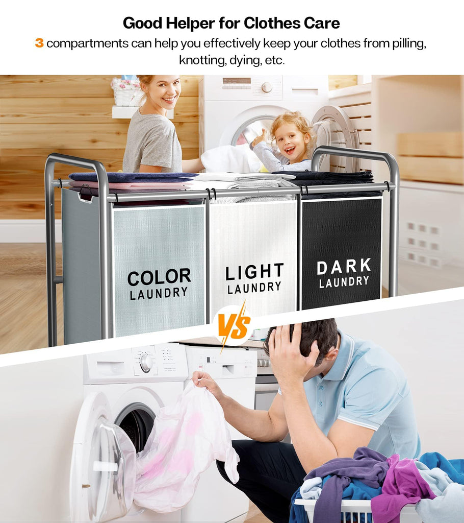 Laundry Sorter Hamper 3 Section, Divided Laundry Basket Organizer