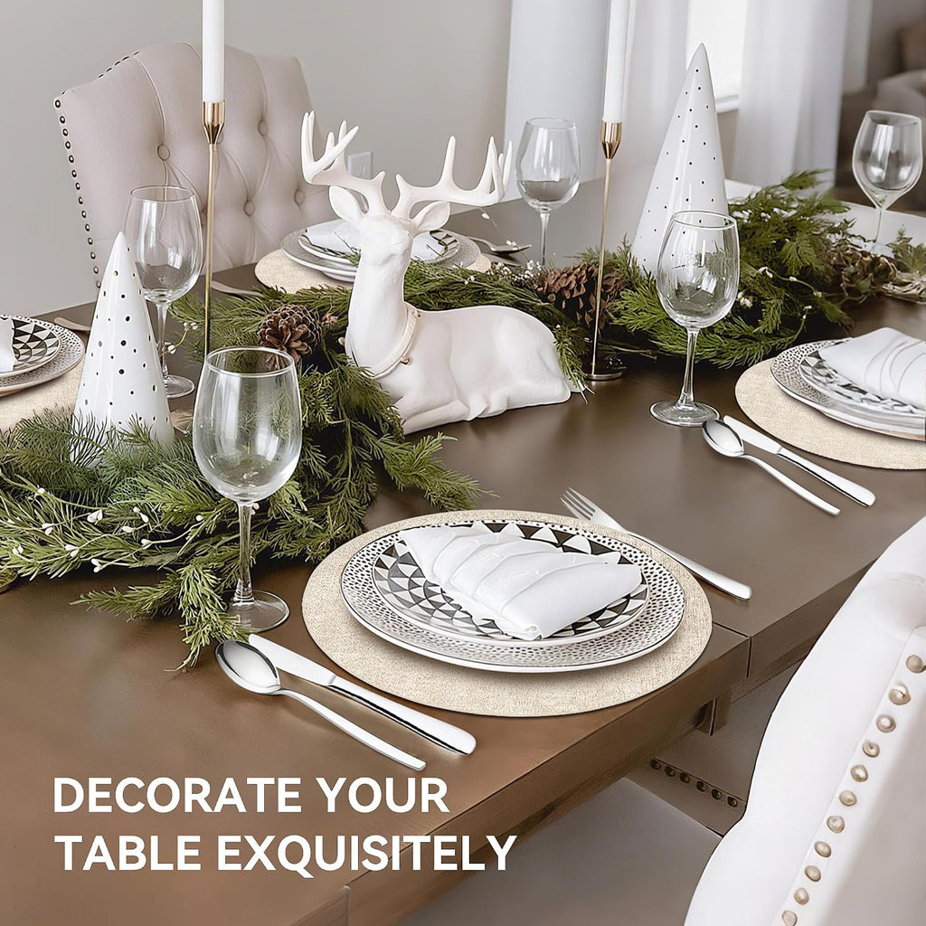 13" Round Placemats, Reversible Faux Leather Wipeable Table Mats - Set of 4