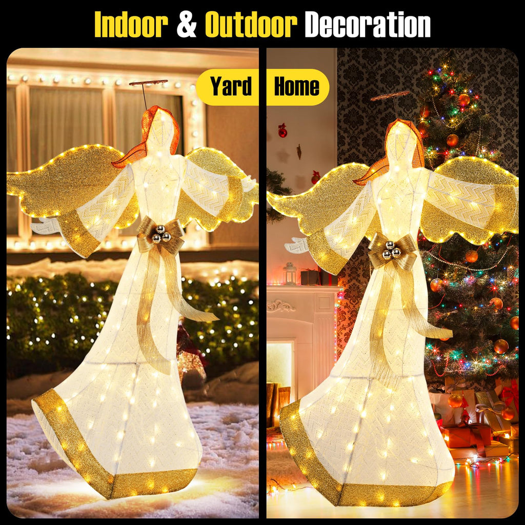 5.2 FT Outdoor Christmas Lighted Angel, Pre-lit 3D Winged Angel