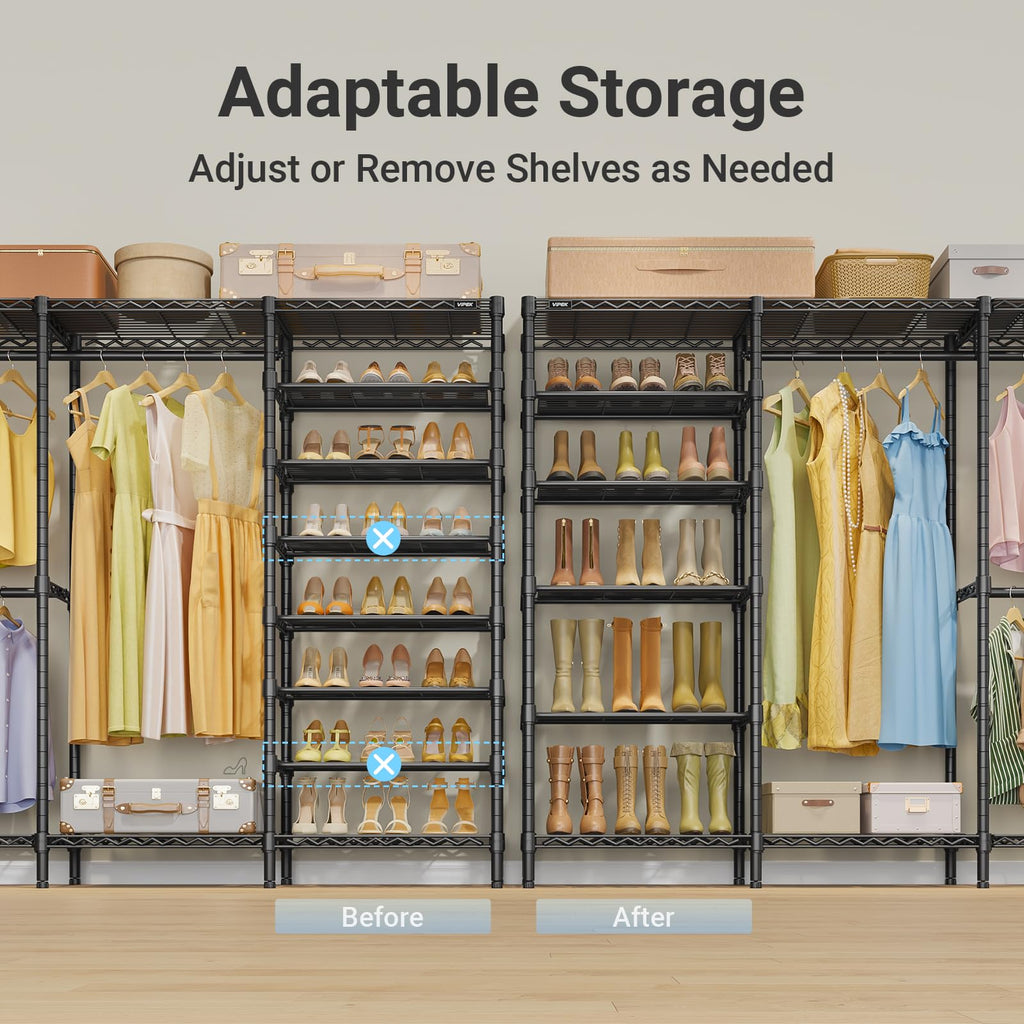 S4 Clothes Rack with Shoe Shelves /Walk-In Closet, Black