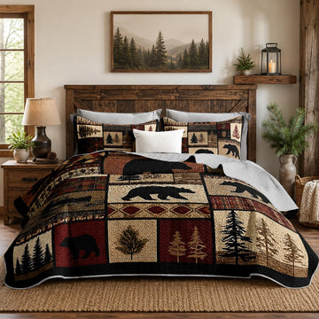 Retro Cabin Quilts, Country Bedding with 2 Pillowcases.