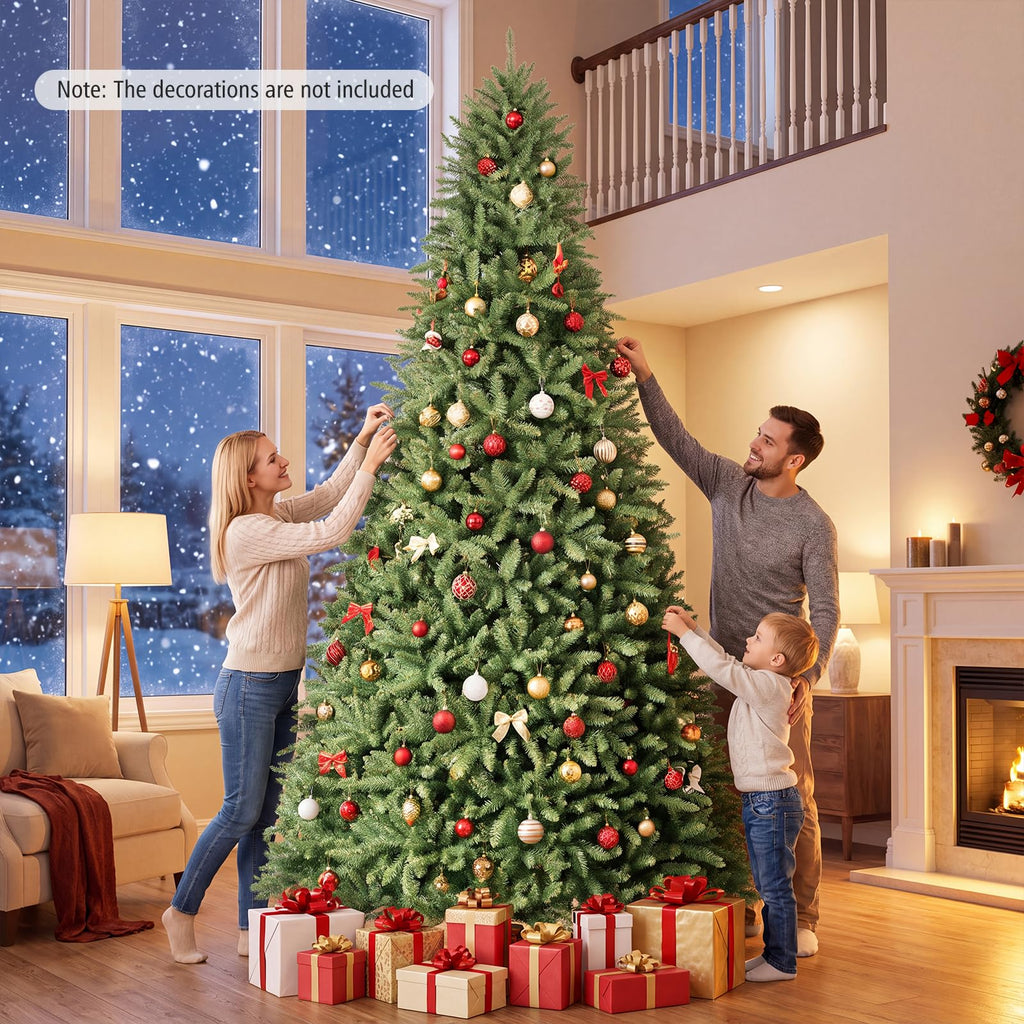 10 FT Artificial Christmas Tree, Hinged Unlit Xmas Tree