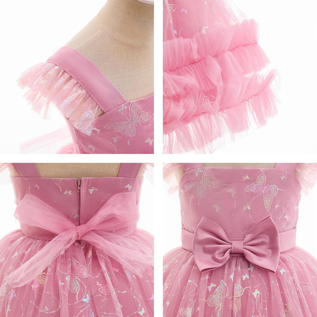 Baby Girl Flutter Sleeve Butterfly 1st 2nd 3rd Birthday Outfits Toddler Pageant Ball Gown Easter Formal Wedding Dress