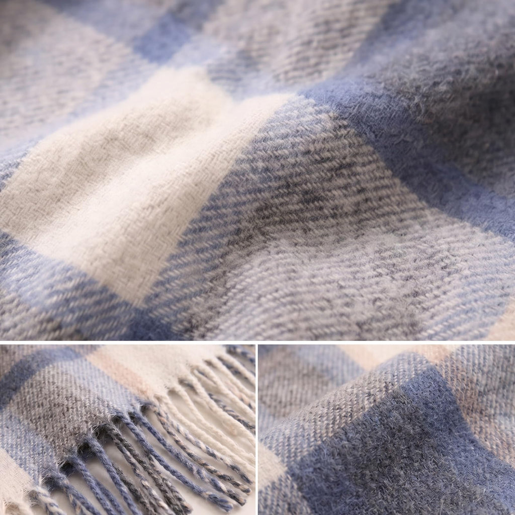 Pure Wool Throw Blanket Plaid Tartan Blankets 55x83 Inch, 1.5lb