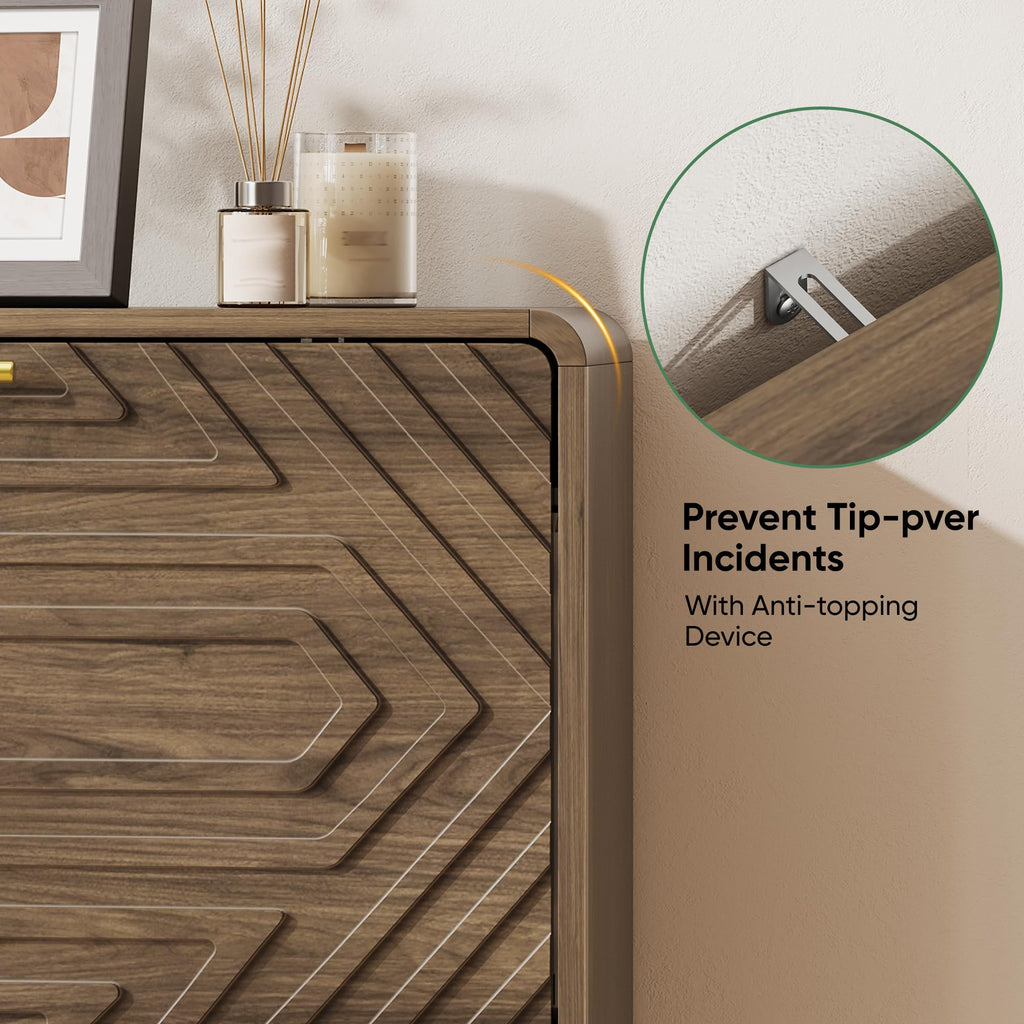 Shoe Storage Cabinet with Hand-Carved Raised Embossed 2 Flip Drawers, Narrow Shoe Cabinet Storage, Freestanding Shoe