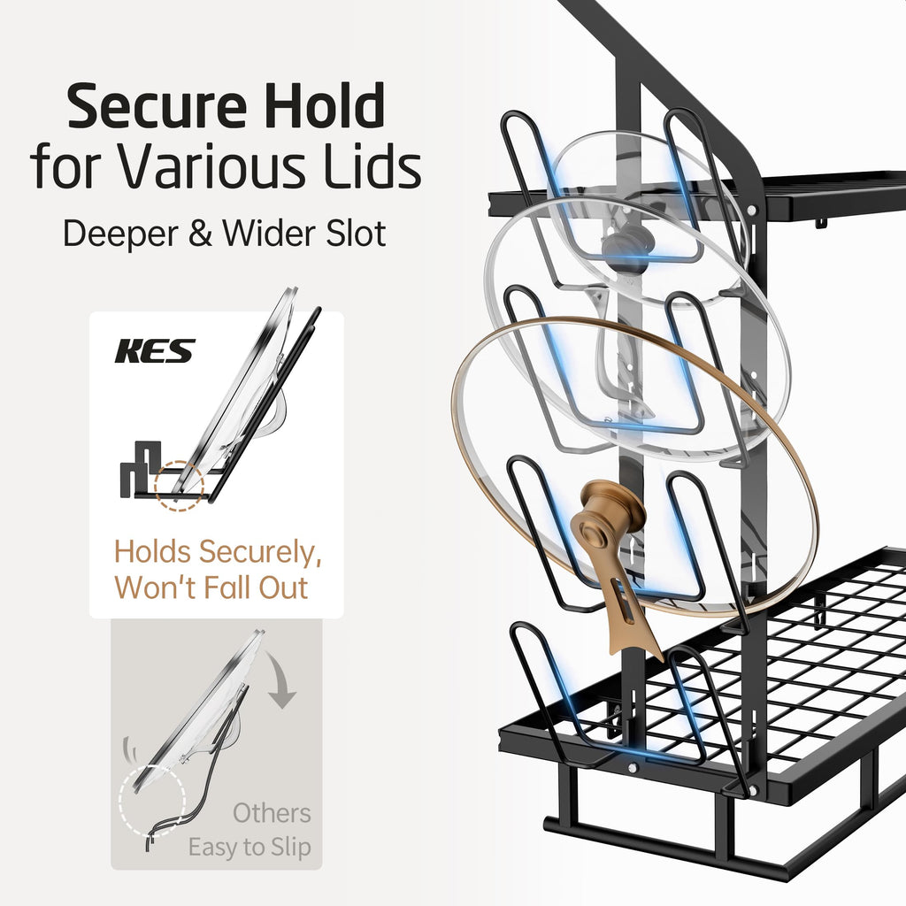 Pot Rack Wall Mounted, 8 Secure Lid Holders & 12 Sturdy Hooks