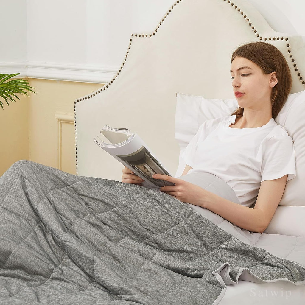 Weighted Blanket Queen 15 LBS, Cooling Weighted Blanket for Hot Sleepers, Cool Moire Jersey with Soft Breathable