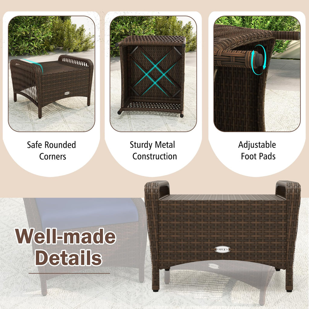 2 Pieces Wicker Outdoor Ottoman with Removable Cushions