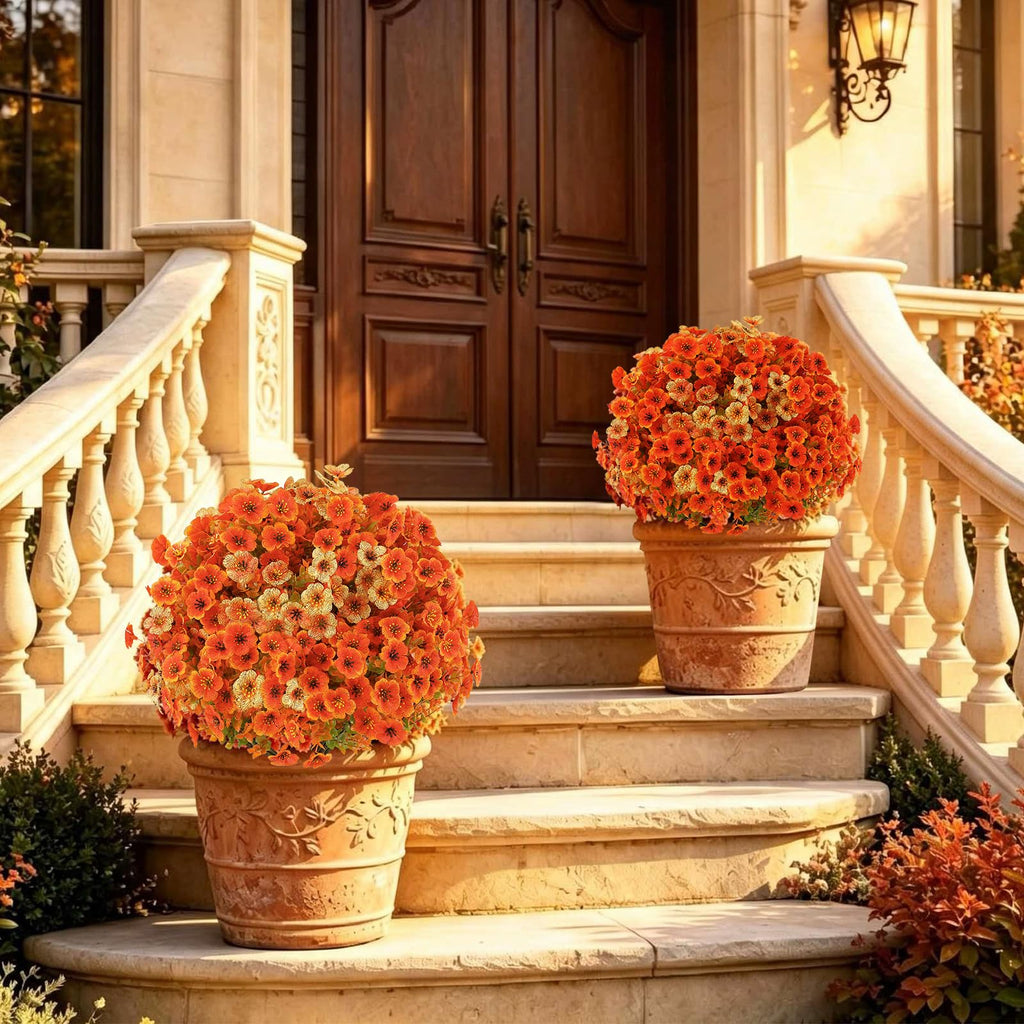 Dense Fall Artificial Mums Topiary Ball Trees 2-Pack UV Resistant
