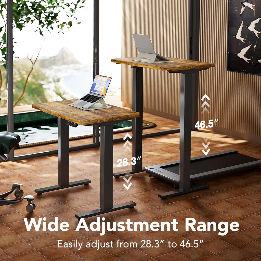 32x19 Inch Small Electric Standing Desk, Adjustable, Rustic Brown