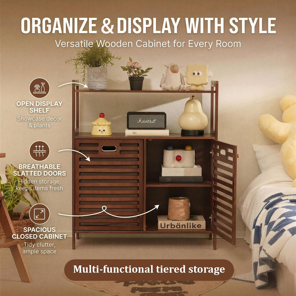 Tilt Out Laundry Hamper, Bamboo Double Laundry Hamper with Shelf
