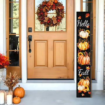 Fall Wooden Porch Sign 47" Pumpkins Maple Leaves Front Door Rustic Standing Large Welcome Porch Sign Front Door Yard