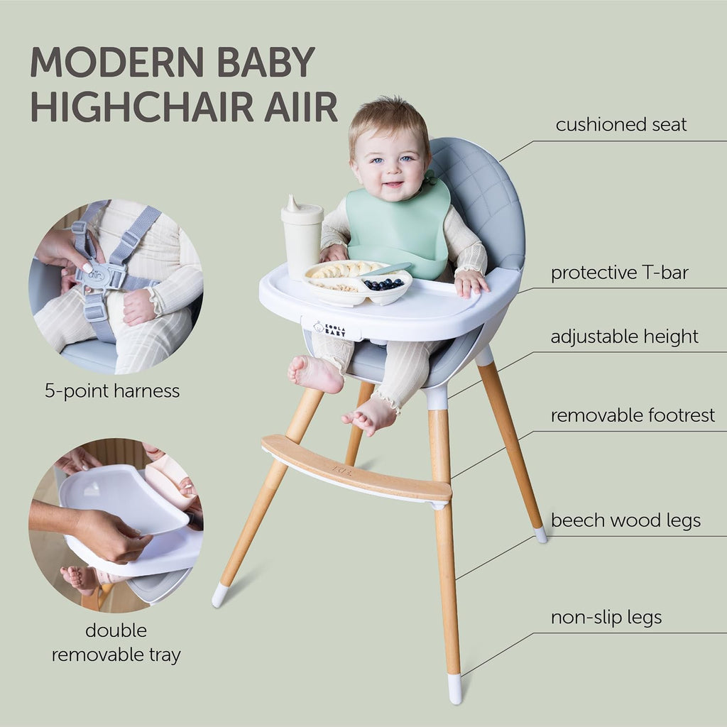 Convertible High Chair for Babies, Toddlers, Kids & Children - Wooden Highchair with Adjustable Height & Dishwasher