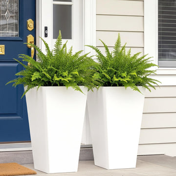 20" White Plant Pots Tall Flower Pots Set of 2 Planters