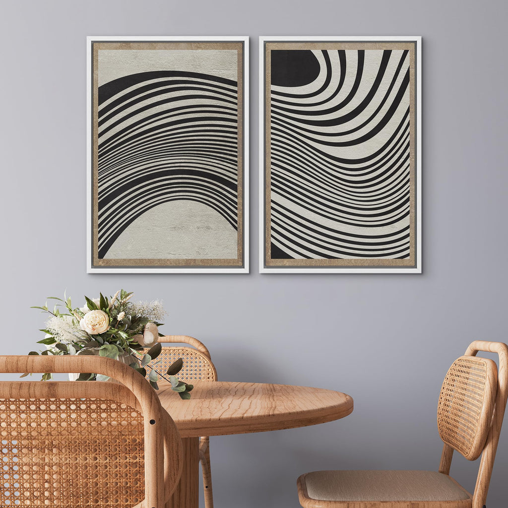 Framed Canvas Print Wall Art Set Mid-Century Spiral Wave Collage Abstract Shapes Cozy Neutral Minimal Decorative