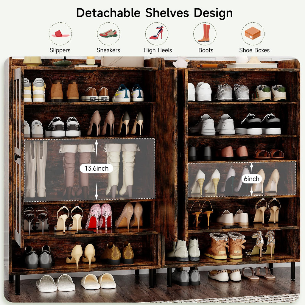 Shoe Cabinet with Cross Molding Doors, 6-Tier Storage(Rustic Brown)