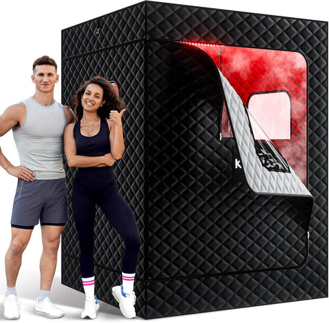 KASUE Upgraded 2 Person Sauna, Portable Infrared Sauna with 5-Layer Waterproof, 2 Steamers, 2 Folding Chair