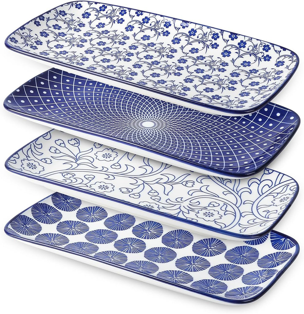 Ceramic Rectangular Serving Platters Set of 4, 12 Inch Serving Trays/Dishes for Party Entertaining, Rectangular