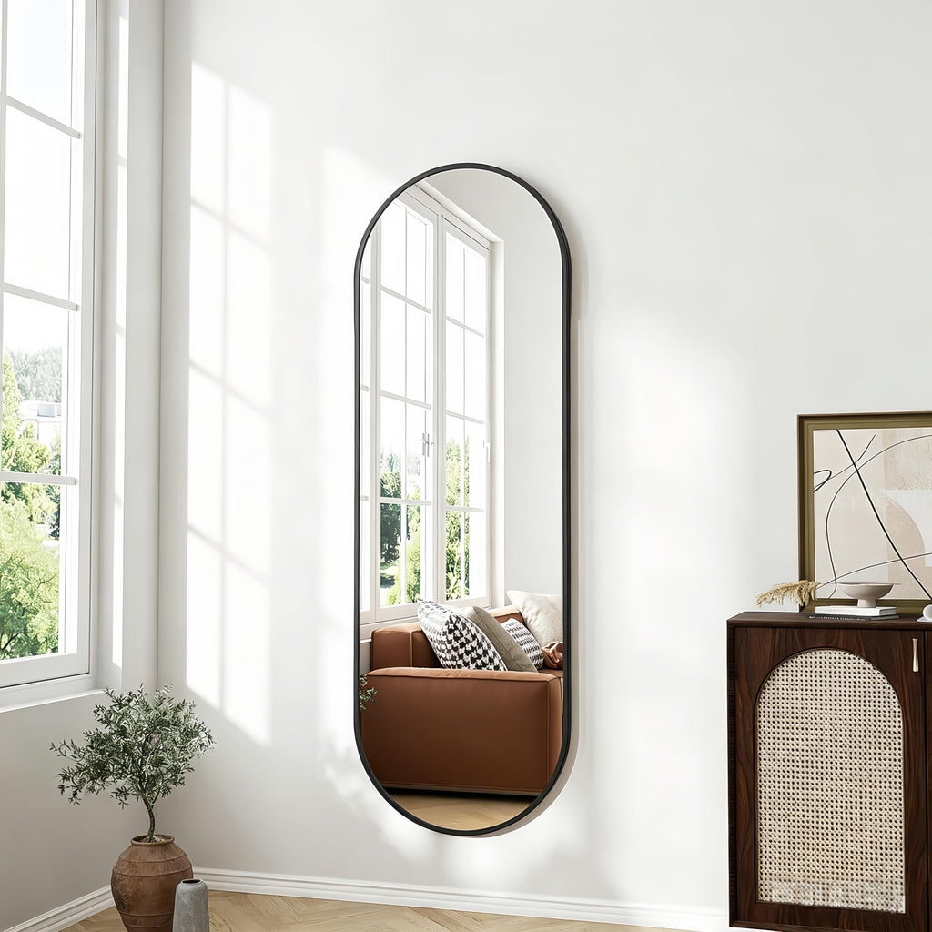 48"x16" Full Length, Oval Wall Leather Strap, Black