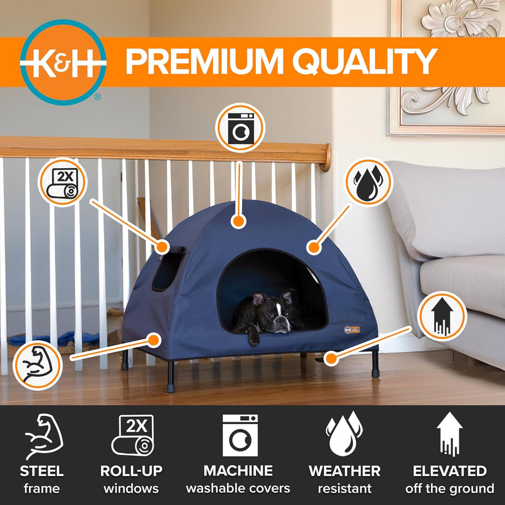 K&H Elevated Dog Bed, Outdoor Pet Cot House for Medium Pets - 32x25in Blue