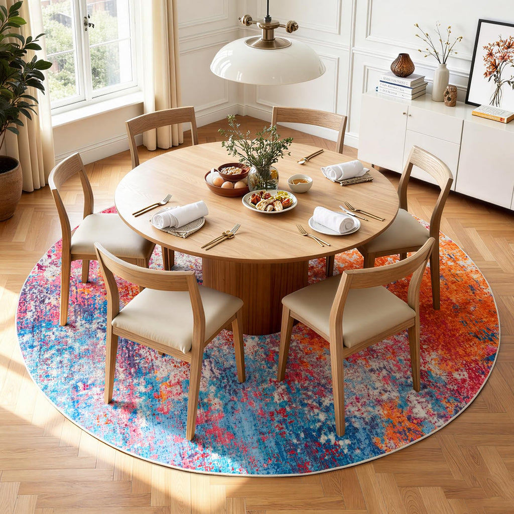 Round Area Rug 6Ft, Washable Colorful Rainbow Carpet