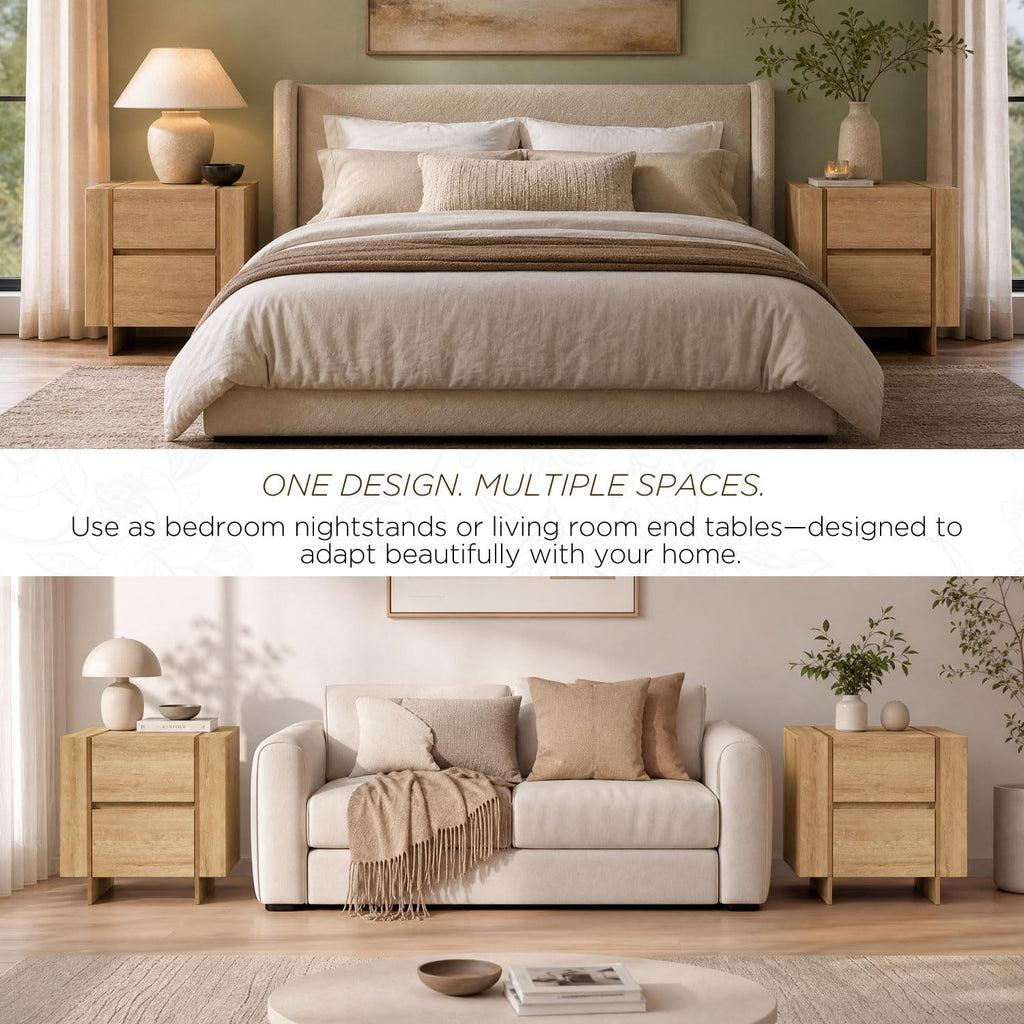 24" Modern 2 Drawer Dresser with Charging Station