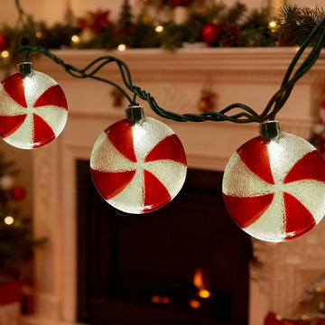 8.5Ft Christmas Candy String Lights, Old Fashioned Christmas Decorations Lights with 10 Red White Peppermint Candy