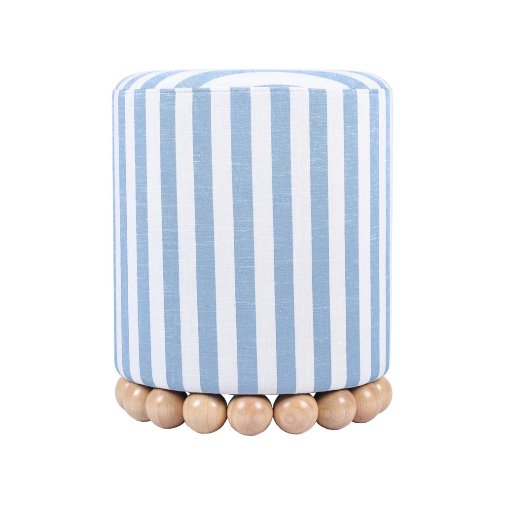 Dex Small Round Ottoman Footstool, Striped Linen, Pastel Blue