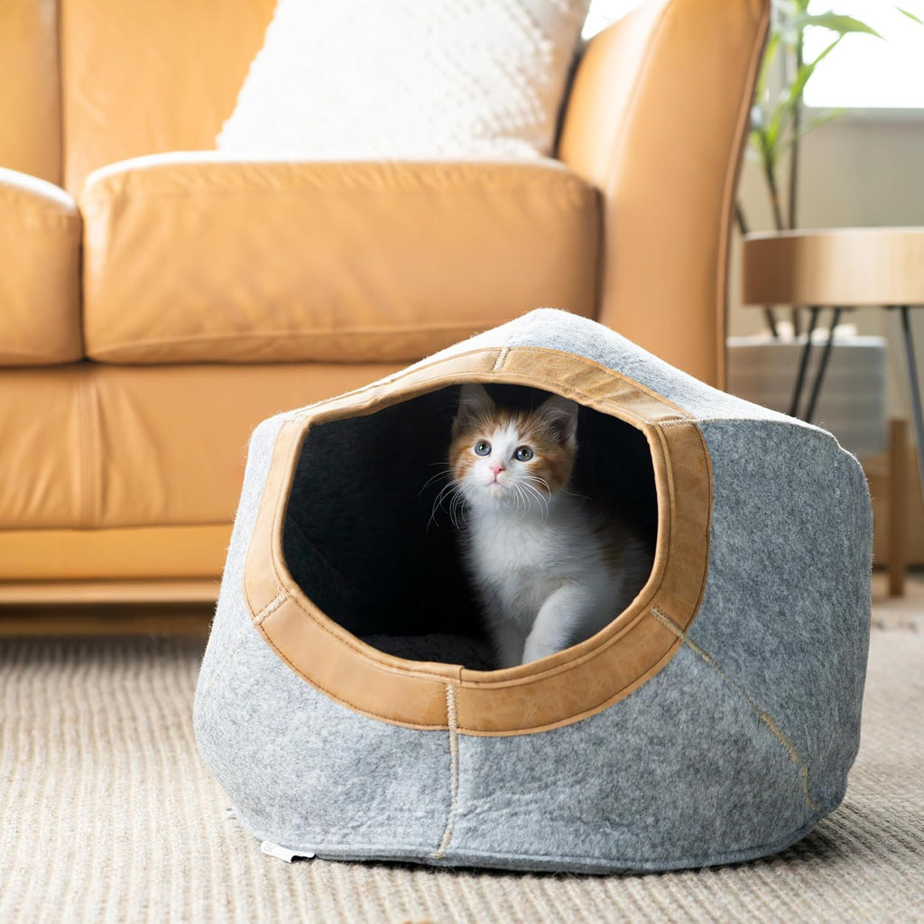 Felt Round Bed, Warm and Cozy cat Bed, Gray