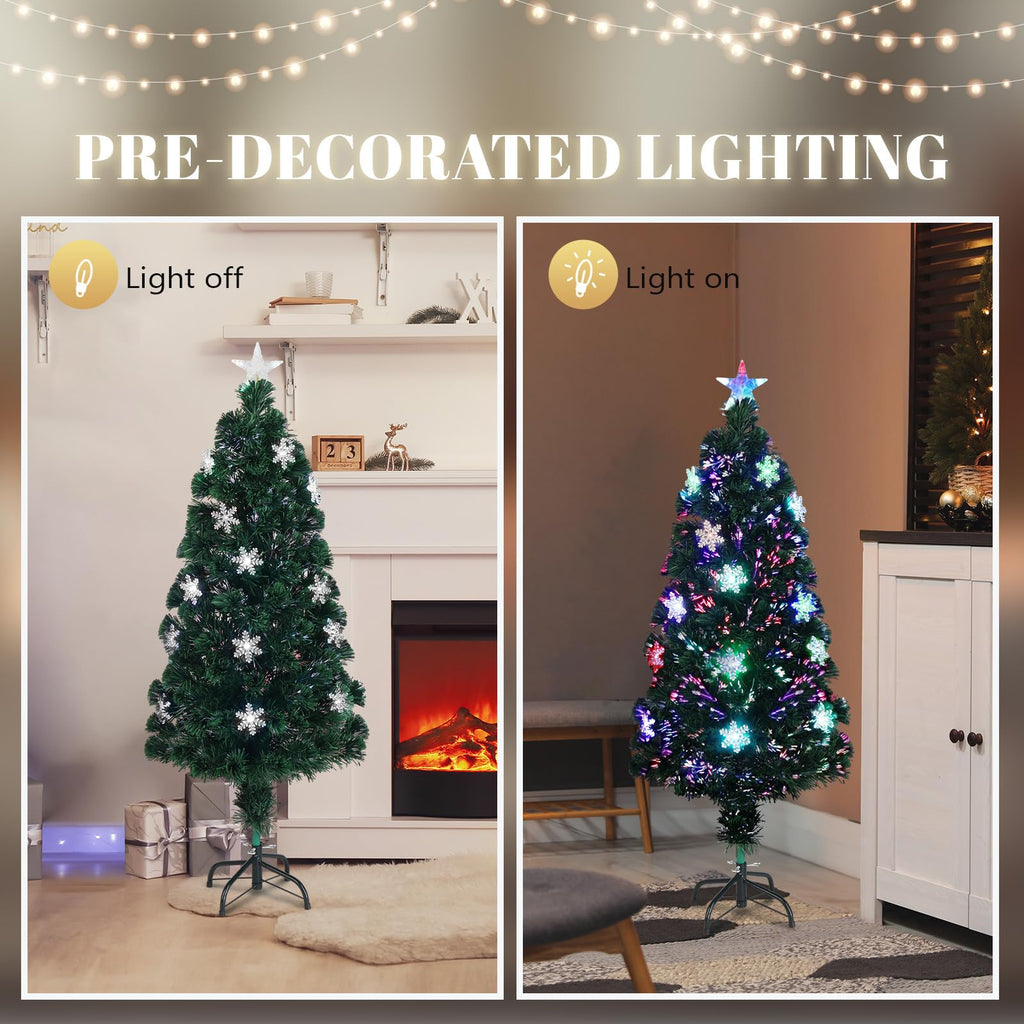 4ft Pre-lit Fiber Optic Artificial Christmas Tree w/Multicolor LED Lights, Snowflakes & Top Star, Small Xmas Tree