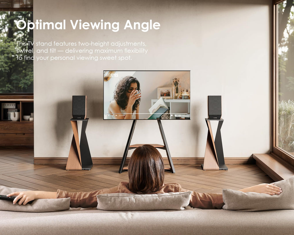 Corner TV Stand for 32-65 Inch TVs with Cable Management, Walnut