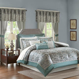 24 Piece Faux Silk Paisley Queen Comforter Set with Matching Curtains, Down Alternative Hypoallergenic