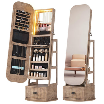 360 Swivel Jewelry Armoire Organizers with Full Length Mirror