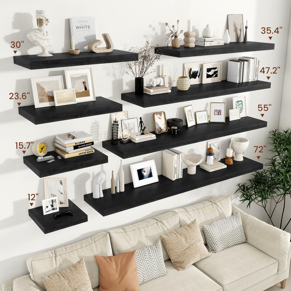 12 Inch Deep Floating Shelves 36" Set of 2, Black