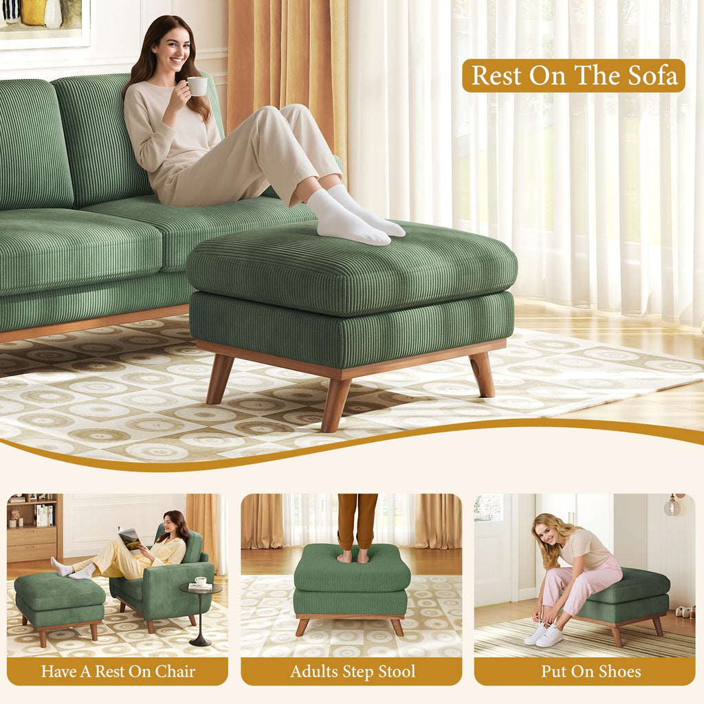 Large Ottoman for Modular Sofa, 29.5" Corduroy Pouf Ottoman with Spring Cushion, Rectangle Foot Rest for Couch