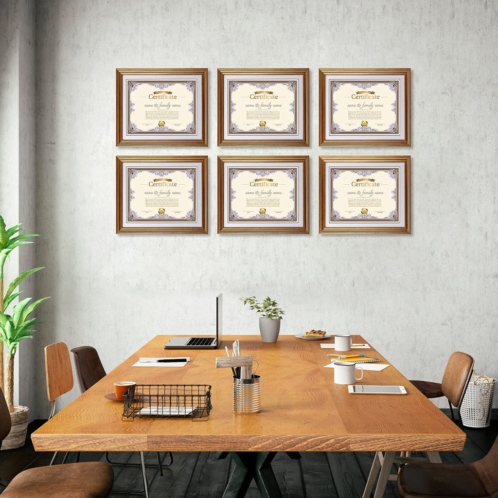 8.5 x 11 Picture Frames with Mat, Gold 8.5x11 Document Certificate Diploma Award Photo Frame Set for Wall or Tabletop